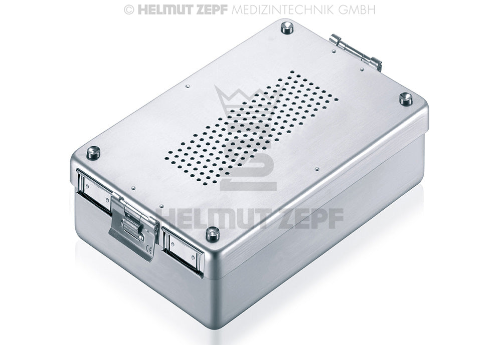 Steri-container 310 X 190 X 40 Mm, Boden und Deckel Gelocht, Alu, Grau, Incl. 2 Papier-einwegfilter